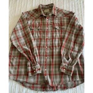 Cabela's Flannel Shirt Mens XL Regular Red Brown Plaid Long Sleeve Heavyweight